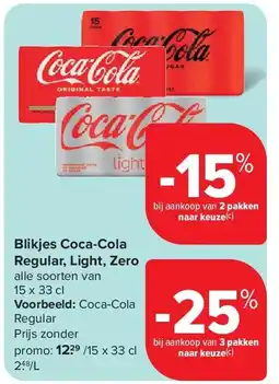 Carrefour Blikjes Coca-Cola Regular, Light, Zero aanbieding