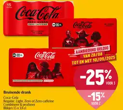 Delhaize Coca-Cola Regular, Light, Zero of Zero caffeine Bruisende drank aanbieding