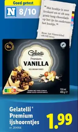 Lidl Gelatelli Premium ijshoorntjes aanbieding