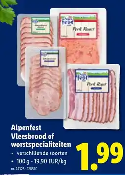 Lidl Alpenfest Vleesbrood of worstspecialiteiten aanbieding