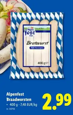 Lidl Alpenfest Braadworsten aanbieding