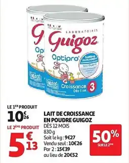 Auchan Lait de croissance en poudre guigoz aanbieding
