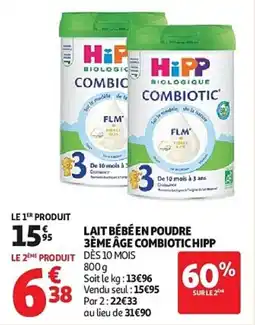 Auchan Lait bébé en poudre 3ème âge combiotic hipp aanbieding