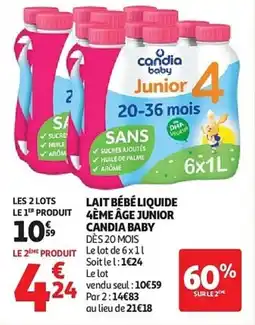 Auchan Lait bébé liquide 4ème âge junior candia baby aanbieding
