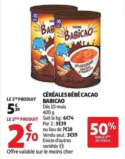 Auchan Céréales bébé cacao babicao aanbieding
