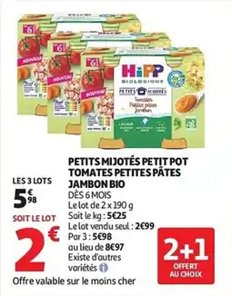 Auchan Petits mijotés petit pot tomates petites pâtes jambon bio aanbieding