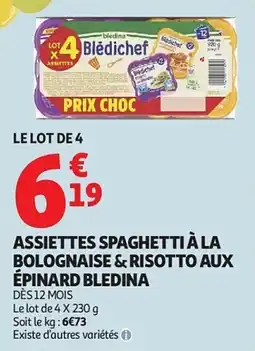 Auchan Assiettes spaghetti à la bolognaise & risotto aux épinard bledina aanbieding
