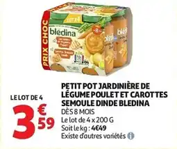 Auchan Petit pot jardinière de légume poulet et carottes semoule dinde bledina aanbieding