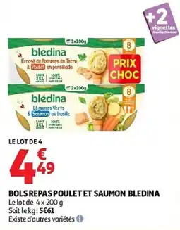 Auchan Bols repas poulet et saumon bledina aanbieding