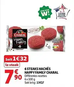 Auchan 6 steaks hachés happy family charal aanbieding