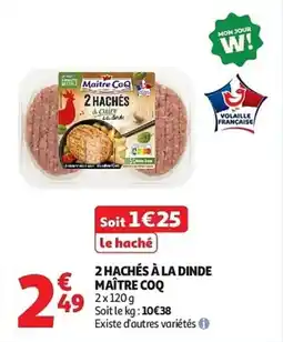 Auchan 2 hachés à la dinde maître coq aanbieding