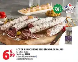 Auchan Lot de 3 saucissons secs séchoir des alpes aanbieding