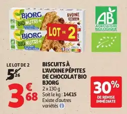 Auchan Biscuits à l'avoine pépites de chocolat bio bjorg aanbieding