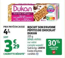 Auchan Biscuit son d'avoine pépites de chocolat dukan aanbieding
