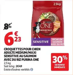 Auchan Croquettes pour chien adulte medium maxi sensitive au saumon avec du riz purina one aanbieding