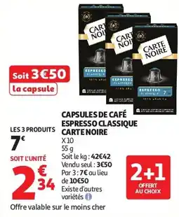Auchan Capsules de café espresso classique carte noire aanbieding