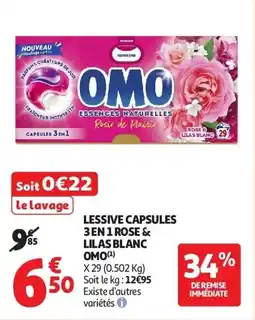 Auchan Lessive capsules 3 en 1 rose & lilas blanc omo aanbieding