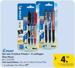 Carrefour Set van 3 rollers Frixion + 3 vullingen One Piece aanbieding
