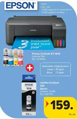 Carrefour Printer EcoTank ET-1810 + Inktfl es EcoTank 104 Epson aanbieding
