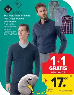 Carrefour Trui met V-hals of hemd met lange mouwen voor heren aanbieding