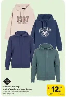 Carrefour Sweater met kap met of zonder rits voor dames aanbieding