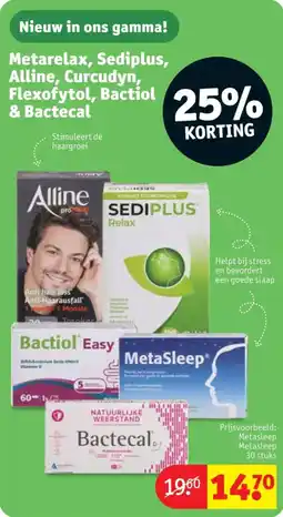 Kruidvat Metarelax, Sediplus, Alline, Curcudyn, Flexofytol, Bactiol & Bactecal aanbieding