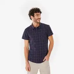 Decathlon Wandeloverhemd met korte mouwen voor heren NH100 blauw aanbieding