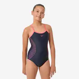 Decathlon Meisjesbadpak placement muscleback blauw/koraalrood aanbieding