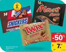 Carrefour Market Mars minis, Twix minis, Snickers minis aanbieding