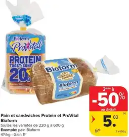 Carrefour Market Biaform Pain et sandwiches Protein et ProVital aanbieding