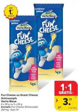 Carrefour Market Vache Bleue Fun Cheese ou Snack Cheese Schtroumpfs aanbieding