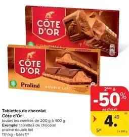 Carrefour Market Côte d'Or Tablettes de chocolat aanbieding