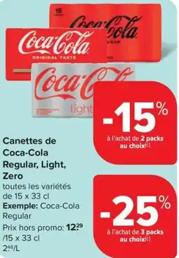 Carrefour Market Canettes de Coca-Cola Regular, Light, Zero aanbieding