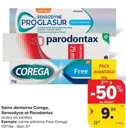 Carrefour Market Soins dentaires Corega, Sensodyne et Parodontax aanbieding
