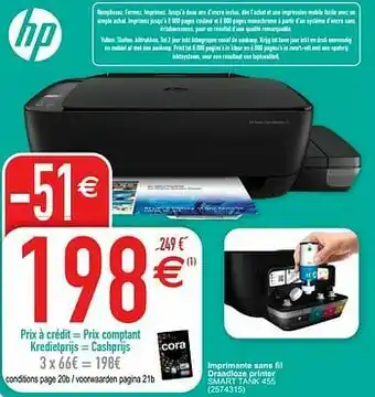Cora Hp imprimante sans fil draadloze printer smart tank 455 aanbieding