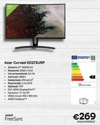 CompuDeals Acer curved ed273urp aanbieding