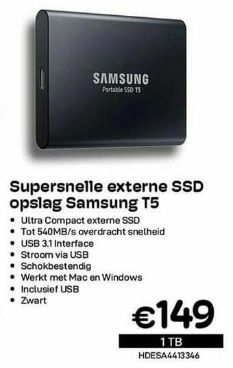 CompuDeals Supersnelle externe ssd opslag samsung t5 aanbieding