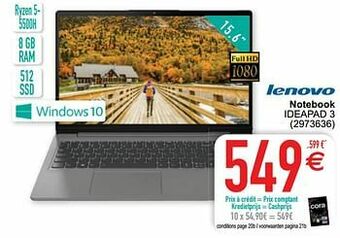 Cora Lenovo notebook ideapad 3 aanbieding
