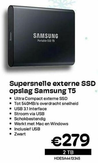 CompuDeals Supersnelle externe ssd opslag samsung t5 aanbieding