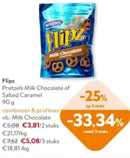 OKay Flipz Pretzels Milk Chocolate of Salted Caramel aanbieding
