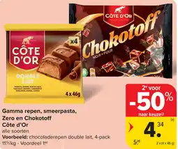 Carrefour Côte d'Or Gamma repen, smeerpasta, Zero en Chokotoff aanbieding