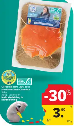 Carrefour Gerookte zalm -25% zout Kwaliteitsketen Carrefour aanbieding