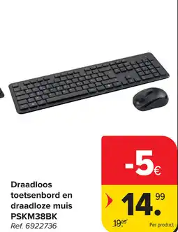 Carrefour Poss Draadloos toetsenbord en draadloze muis PSKM38BK aanbieding