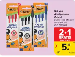 Carrefour Bic Set van 4 balpennen Cristal aanbieding