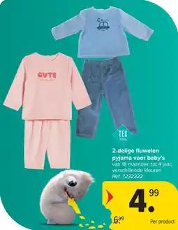 Carrefour 2 Delige fluwelen pyjama voor baby's aanbieding