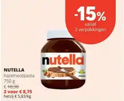 Spar NUTELLA hazelnootpasta 750 g aanbieding