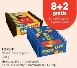Spar PICK UP! classic, melk of puur 280 g aanbieding