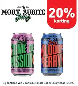Spar Bij aankoop van 2 cans 33cl Mort Subite Juicy naar keuze aanbieding