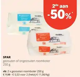 Spar SPAR gezouten of ongezouten roomboter 250 g aanbieding