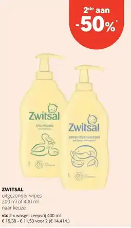 Spar ZWITSAL uitgezonder wipes 200 ml aanbieding